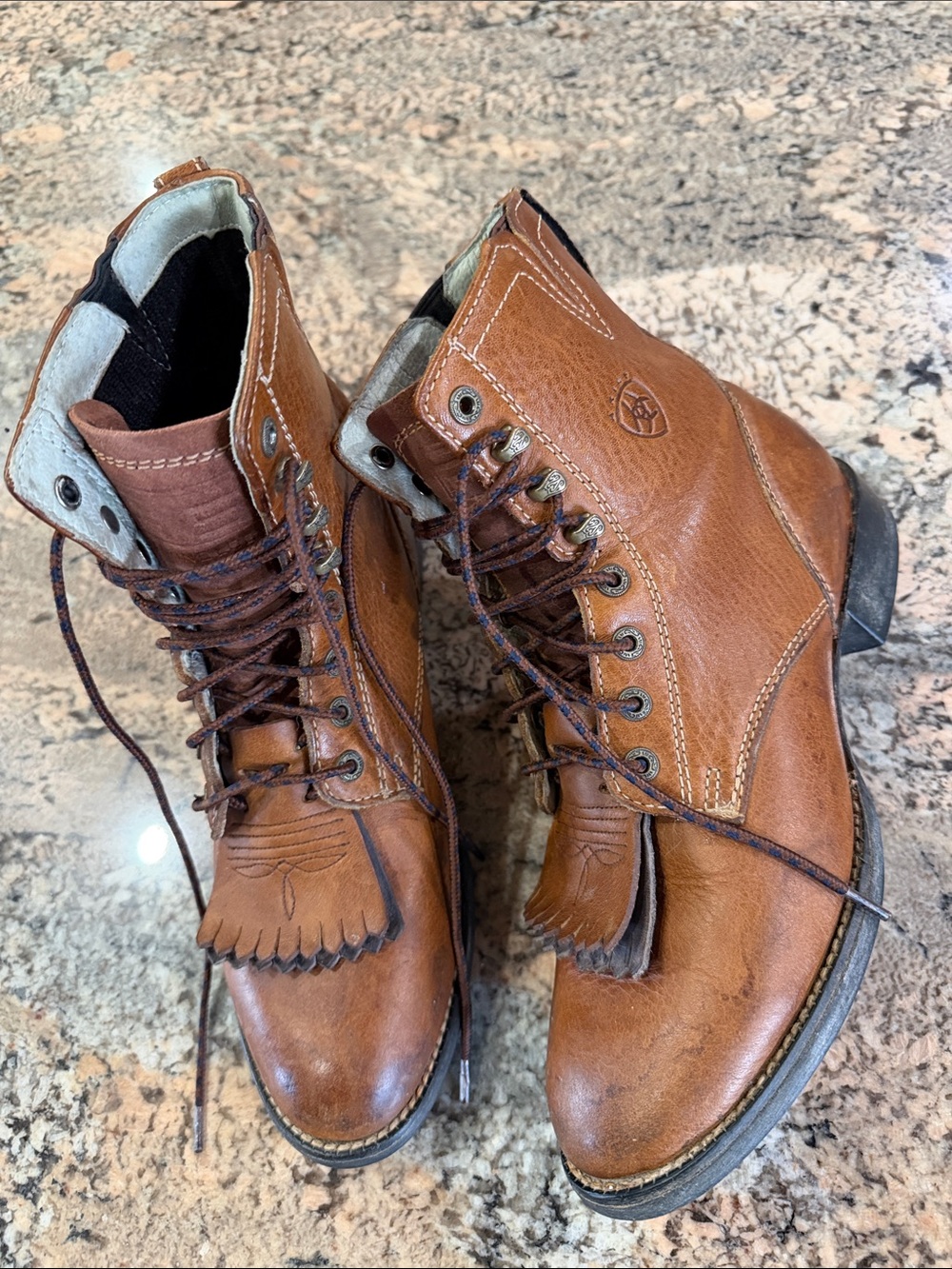 Ariat Brown Lace-Up Leather Boots with Kiltie Fringe